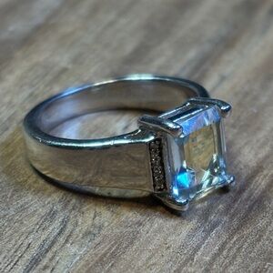 Sterling Silver Ring With Emerald Cut Aquamarine